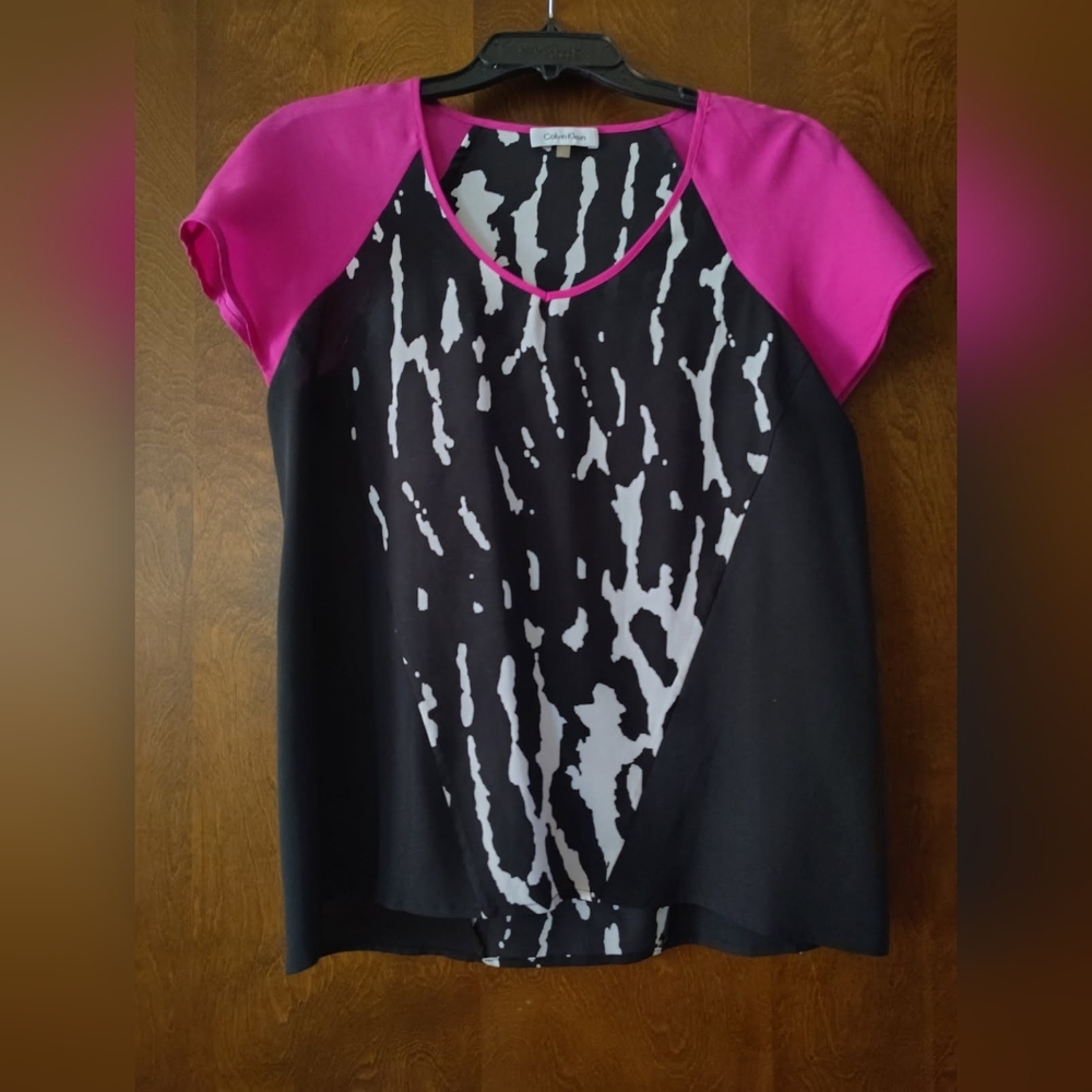 Calvin Klein Black and White Top with Pink Trim